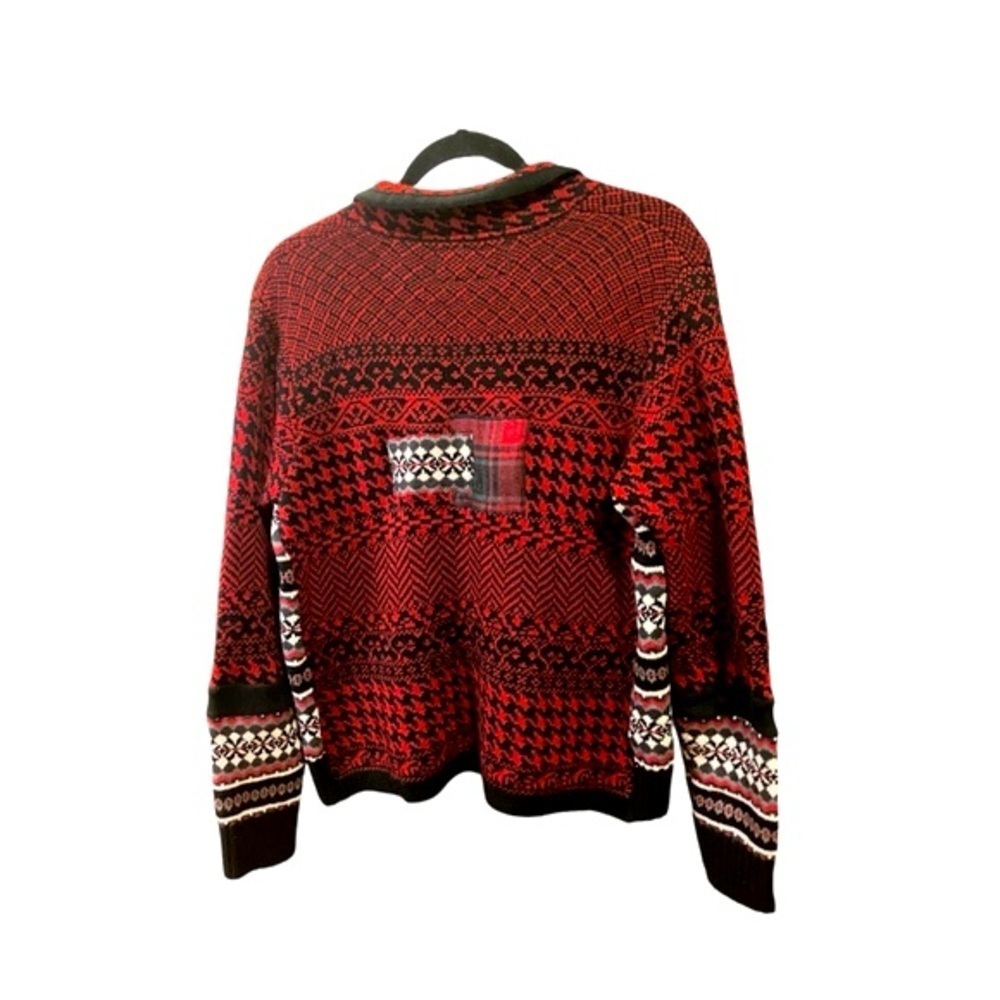 Shari B. Green Collared Cardigan Sweater L Red Black Pockets Vneck Heavy L - Picture 8 of 8